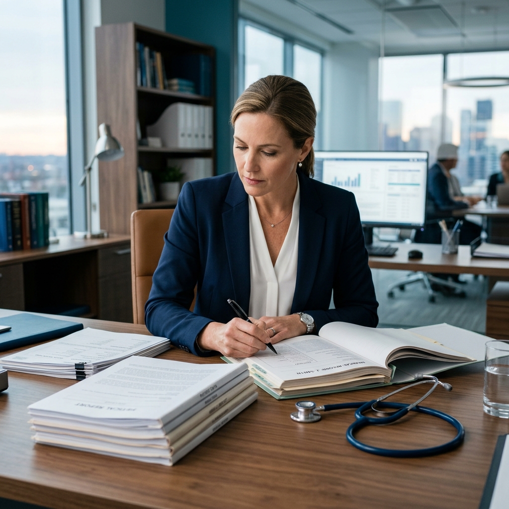 Consultant reviewing a medical report